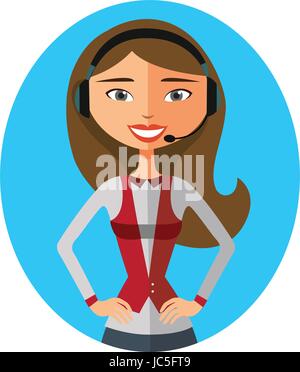 Image of smiling support phone female operator vector illustration isolated on white Stock Vector