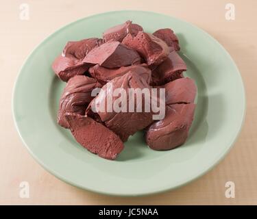 Cuisine and Food, Congealed Pork Blood, Pork Blood Pudding or Pig Blood Curd for Asian Cuisine. Stock Photo