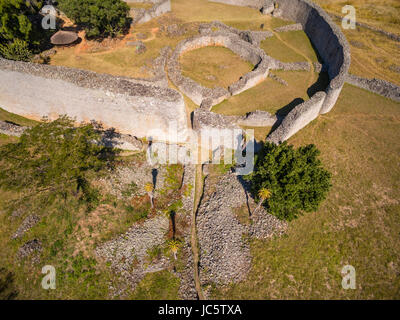 An aerial view of the Great Enclosure at Great Zimbabwe Stock Photo