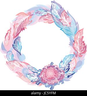 Elegant romantic vignette circle frame made of boho sketch elements for card and invitation design Stock Vector