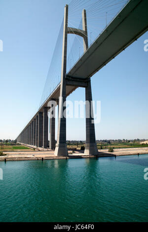 El Qantara bridge over the Suez Canal. Egypt. Also known as the Bridge of Peace or Peace bridge. Stock Photo