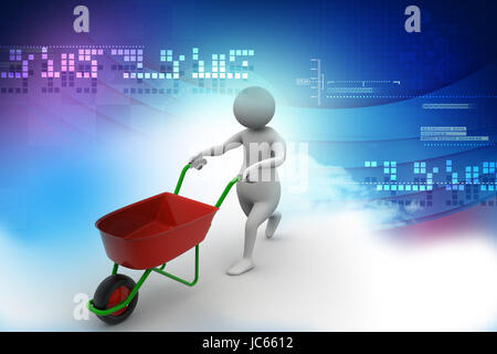 3d man with wheel barrow Stock Photo