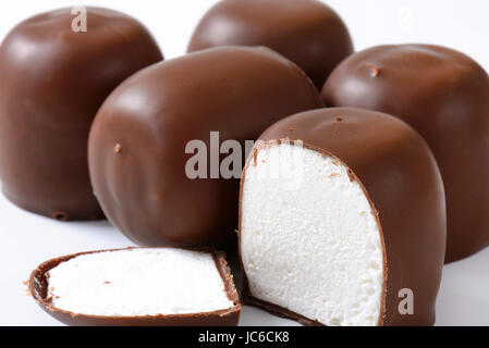 Marshmallows coated in milk chocolate Stock Photo