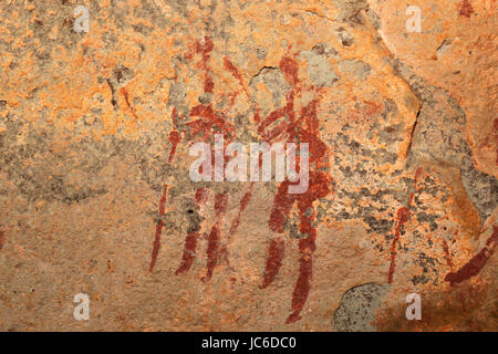 Bushmen (san) rock painting depicting human figures, Drakensberg mountains, South Africa Stock Photo