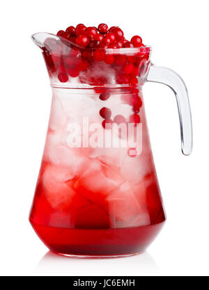 Full jug of fresh cranberries nonalcoholic cocktail with berries isolated Stock Photo