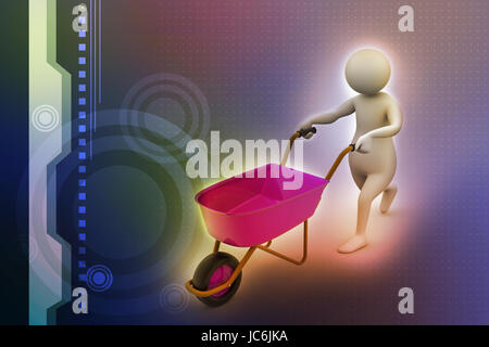 3d man with wheel barrow Stock Photo