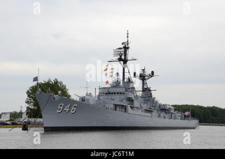 BAY CITY, MI - JULY 17: Visitors explore the USS Edson at the Saginaw Valley Naval Ship Museum in Bay City, MI on July 17, 2016. Stock Photo