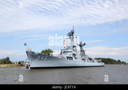 BAY CITY, MI - JULY 17: Visitors explore the USS Edson at the Saginaw Valley Naval Ship Museum in Bay City, MI on July 17, 2016. Stock Photo