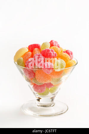 Fruit-shaped gummy candy coated in granulated sugar Stock Photo