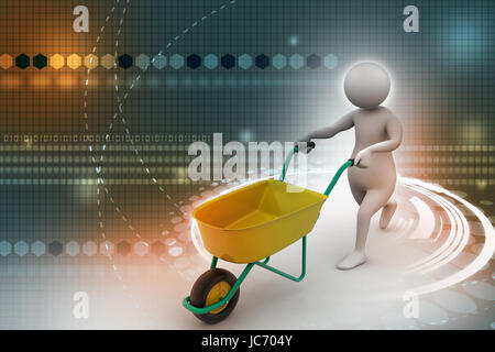 3d man with wheel barrow Stock Photo