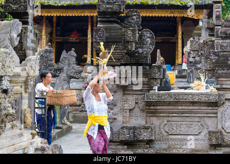 Bali, Indonesia - May 1, 2017: Tirta Empul Temple is a Hindu Balinese water temple famous for its holy spring water, where Balinese Hindus go for ritu Stock Photo