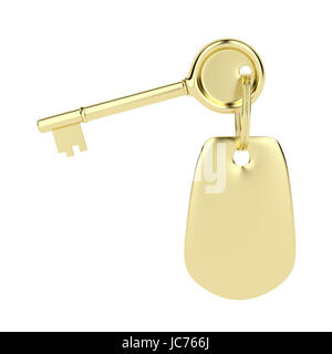 Key and key ring in golden color, isolated on white Stock Photo