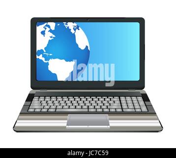 laptop computer with half earth globe on screen Stock Vector