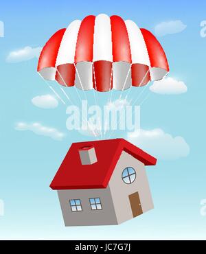 house with parachute on a sky background Stock Vector