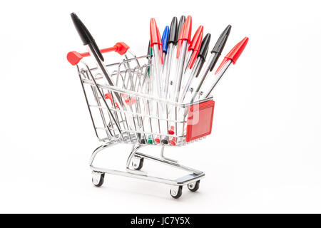 Caddy with school equipment on white background Stock Photo