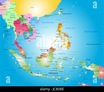 Vector color southeast asia map Stock Photo