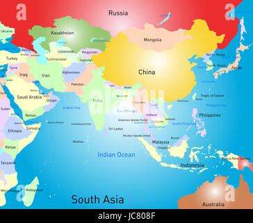 Vector color south asia map Stock Photo