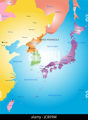 Korea peninsula vector color map Stock Photo
