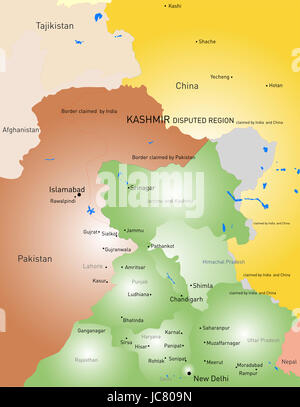 Vector color Kashmir region map Stock Photo