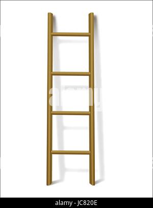 A four-step brown ladder standing upright against a white wall in a minimalist vector illustration. Stock Vector