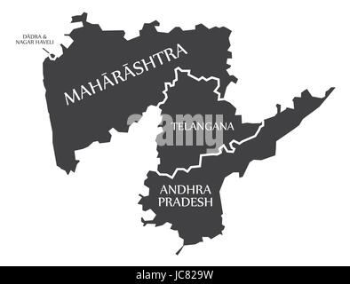 Dadra and Nagar Haveli India Map black inverted silhouette Stock Vector ...