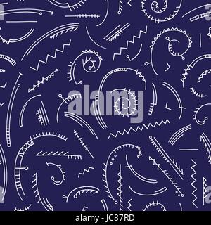 Hand drawn abstract pattern in memphis style. Vector seamless background for wallpaper, wrapping, textile design, surface texture, fabric. Stock Vector