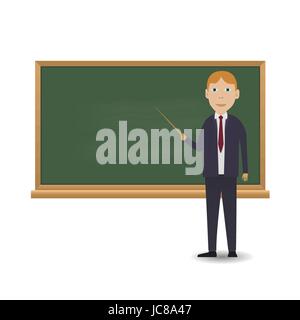 Young teacher standing in front of blackboard Stock Vector