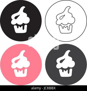 cake vector set. Four sweets in black, line and colour style. Stock Vector