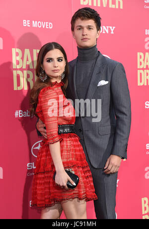 (L-R) Violetta Komyshan and Ansel Elgort arrives at the "Baby Driver