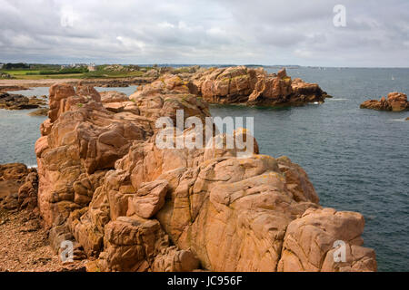 A rock-bound sea, western coast of Île-de-Bréhat, Côtes-d'Armor, Brittany, France, near the Phare du Paon in the island's extreme north Stock Photo