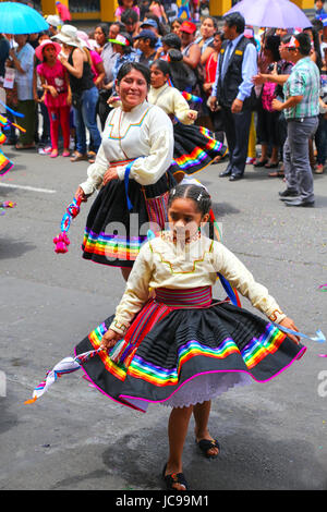 Local people dancing during Festival of the Virgin de la Candelaria in Lima, Peru. The core of the festival is dancing and music performed by differen Stock Photo