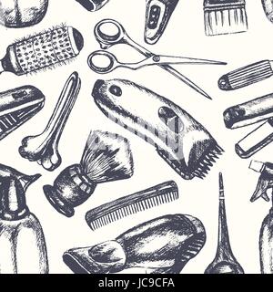 Barber Equipment - hand drawn seamless pattern Stock Vector