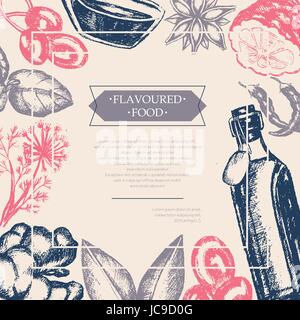 Flavoured Products - vector hand drawn postcard Stock Vector