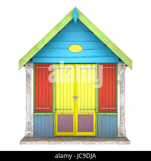 3D digital render of a colourful wooden beach hut isolated on white background Stock Photo