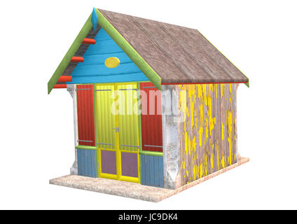 3D digital render of a colorful wooden beach hut isolated on white background Stock Photo
