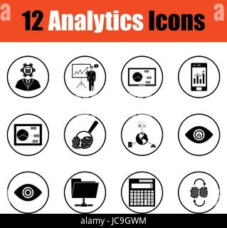 Analytics icon set. Thin circle design. Vector illustration. Stock Vector