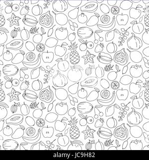 Fruit berry tropical pattern different set setting collection wallpaper paper background design. Vector square seamless closeup beautiful side view bl Stock Vector