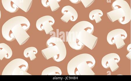 Mushroom mushrooms champignon slices slice cut seamless pattern texture . Vector close-up top view horizontal sign signboard poster paper wallpaper te Stock Vector