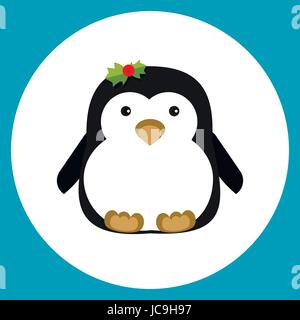 Penguin little cartoon animal cute Christmas xmas new year card postcard sign signboard flat icon design. Vector square holiday celebration close-up s Stock Vector