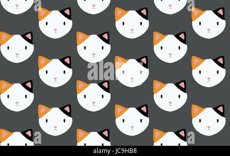 Cat cats head face grapnel, puss grapple pussycat  tomcat, male female gib muzzle flat design art seamless pattern background texture wallpaper. Vecto Stock Vector