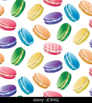 Macaron macarons, macaroons cookie seamless pattern background, print. Vector square closeup side view beautiful nice illustration makaron filled gana Stock Vector
