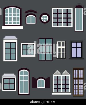 Window windows casement gap house building light different variety set setting collection vector closeup vertical beautiful clip art sign signboard il Stock Vector