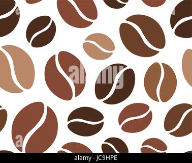 Coffee bean grain seamless background texture backdrop. Vector closeup horizontal beautiful top view illustration sign wallpaper textile fabric brown  Stock Vector