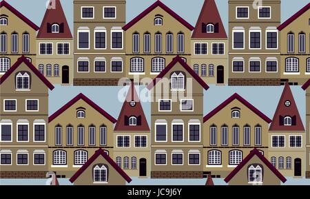 House houses building old Austria Vienna architecture structure construction facade seamless pattern background texture. Vector horizontal beautiful f Stock Vector