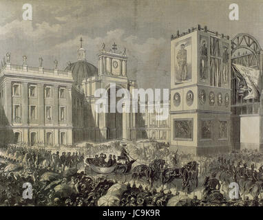 Victor Emmanuel II (1820-1878). King of Sardinia (1849-1861) and  Italy (1861-1878). The triumphal entry of Victor Emmanuel into Naples on November 7th, 1860. Engraving. Stock Photo