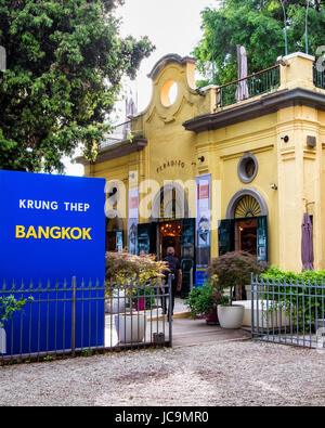 Venice,Castello,Giardini.57th Venice Biennale 2017,La Biennale di Venezia,Thai Pavilion at the Pariso Bar, Inparadiso gallery building exterior, Stock Photo