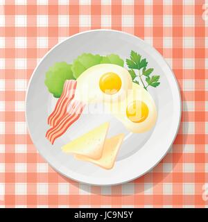English breakfast vector illustration. Satisfying breakfast. Big breakfast  with fried eggs, toasts, fresh salad, beans, bacon and sausages. Hand draw  English breakfast. Stock Vector by ©Saenko 310893670