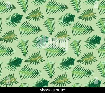 Palm tree different set leaf leaves seamless pattern background texture backdrop fabric. Vector close-up beautiful horizontal tropical hawaiian tracer Stock Vector