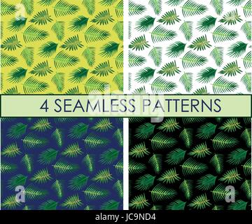 Palm tree different set leaf leaves seamless pattern background texture backdrop fabric. Vector close-up beautiful horizontal tropical hawaiian awesom Stock Vector
