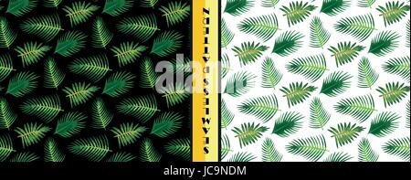Palm tree different set leaf leaves seamless pattern background texture backdrop fabric. Vector close-up beautiful horizontal tropical hawaiian awesom Stock Vector